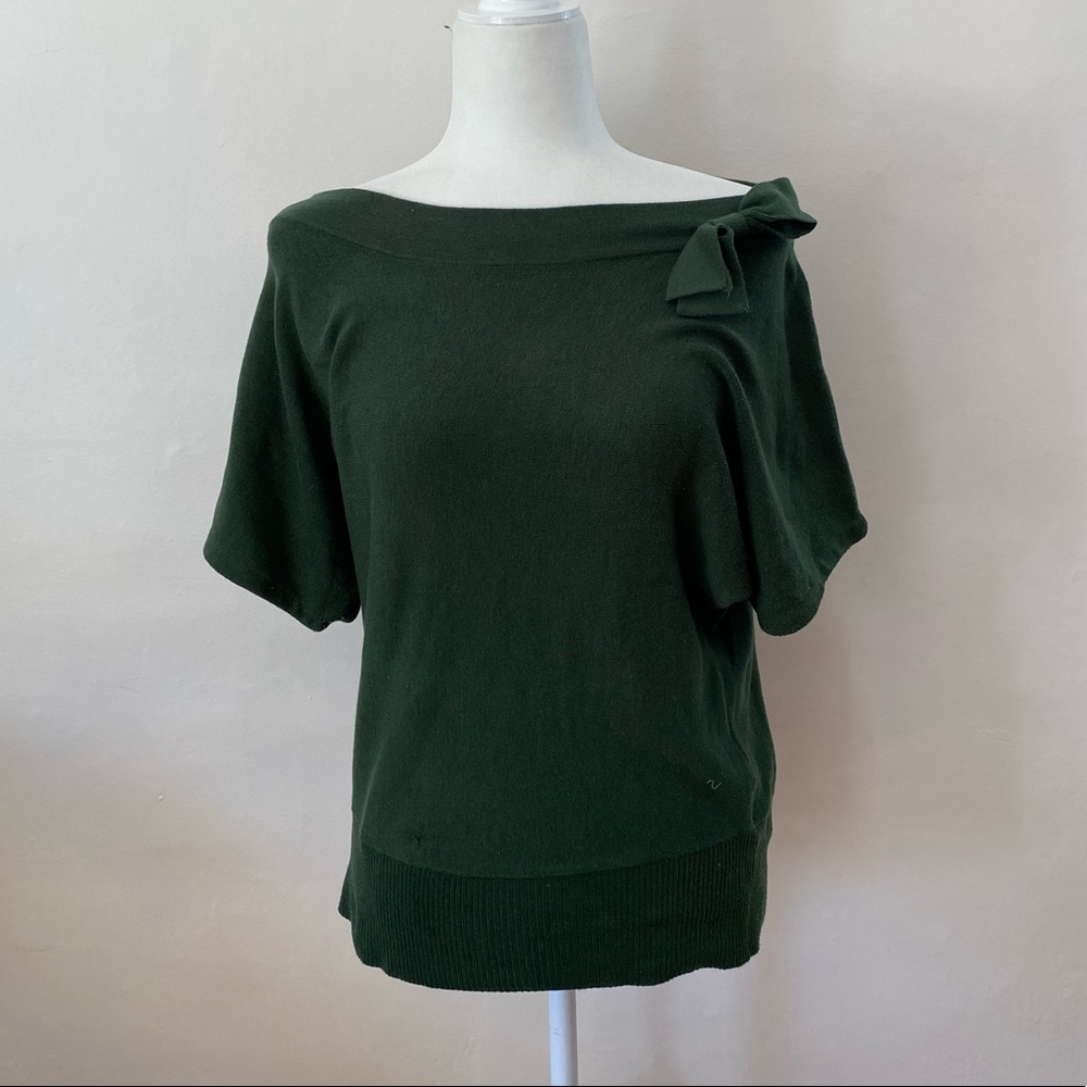 Modcloth | Green Knit Short Sleeve Sweater w/ Bow